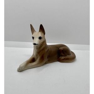 Vintage Dog German Shepherd figurine Paws Crossed Ceramic Porcelain 8” Brown